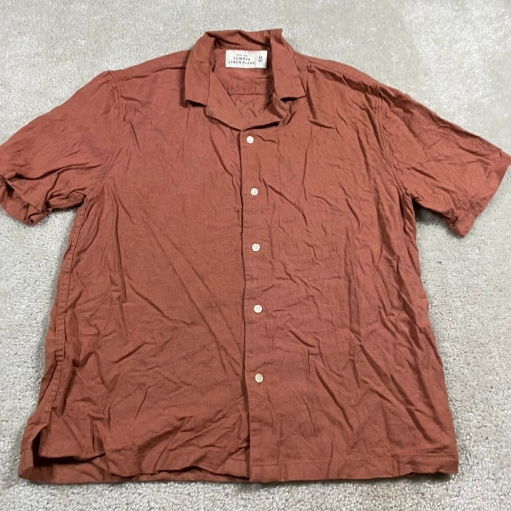 Abercrombie & Fitch Shirt Mens M Rust Orange Summer Linen Blend Camp Collar